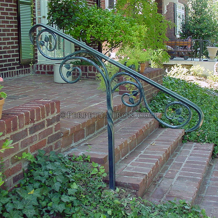 Botanical design for a one post rail on several steps.