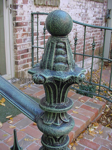 Detail of 15.5, antique finial, green finish, antique cast iron and wrought iron.